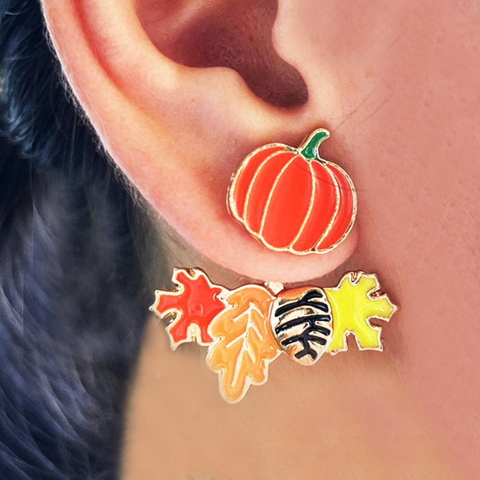 Thanksgiving Autumn Stud Earrings with Turkey, Maple Leaf, Pumpkin, and Fox Designs