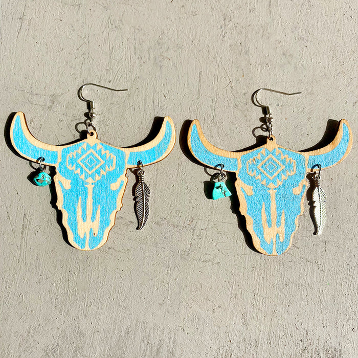 Wooden bull head earrings