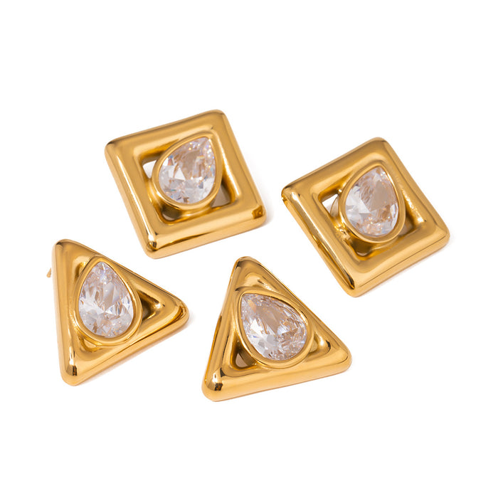 White zircon square earrings, simple and exquisite earrings, light luxury foreign trade