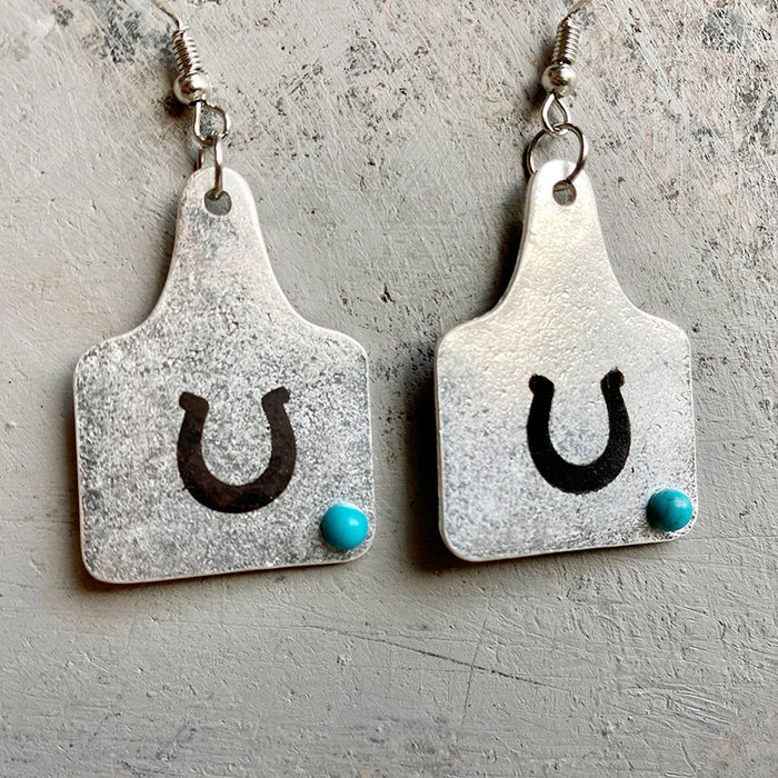 Western Earrings with Bullhead, Horseshoe, Cactus, and Tag Designs
