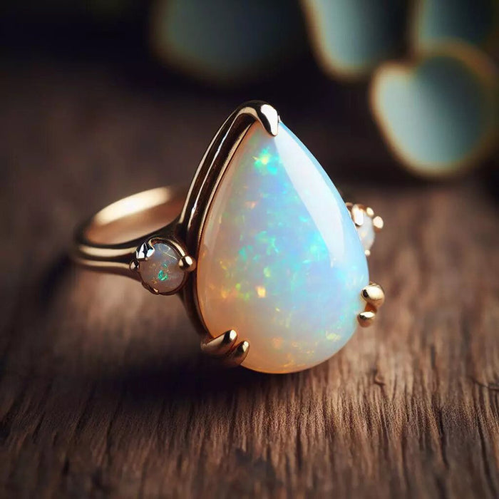 Women's teardrop imitation opal minimalist ring