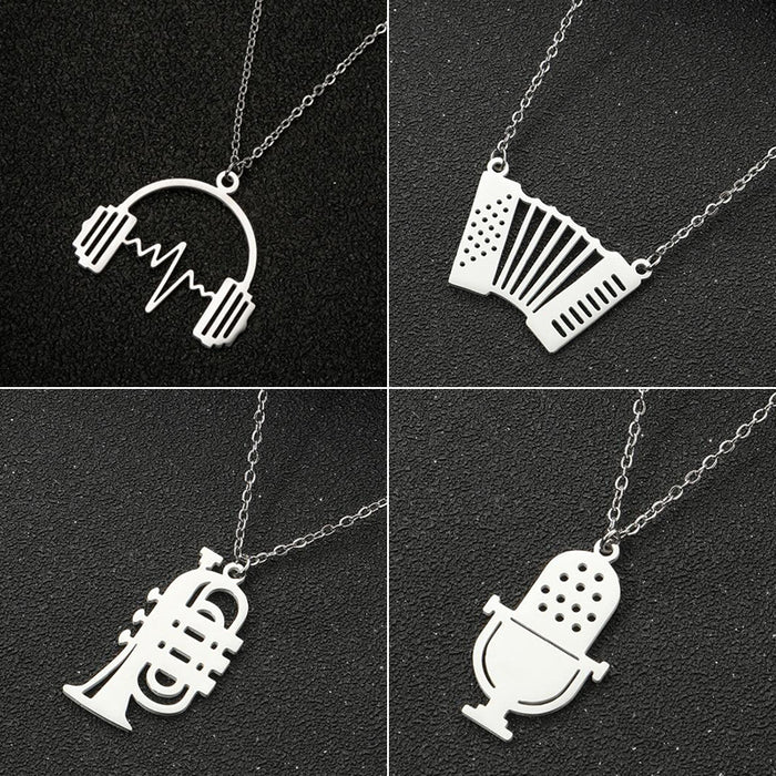 Music Note and Accordion Pendant Necklace - Elegant and Stylish Jewelry