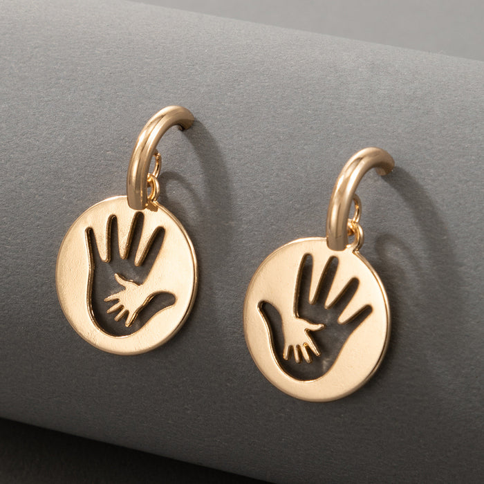 Gold palm earrings personality geometric hollow earrings