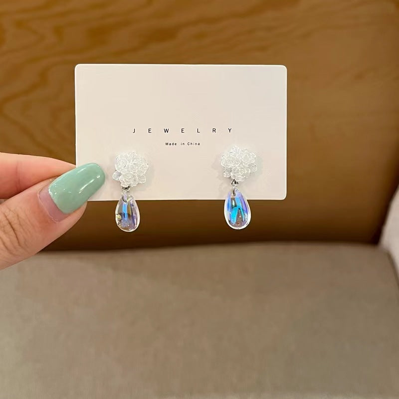 Spring and summer water drop earrings S925 silver needle gentle temperament earrings