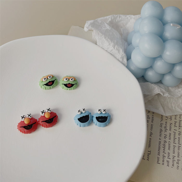 Sesame Street Monster Earrings Childlike Soft and Cute Earrings