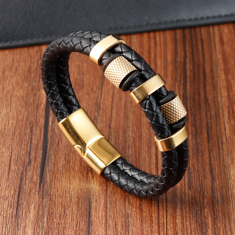 Stainless Steel Braided Leather Bracelet - wallojewerly 