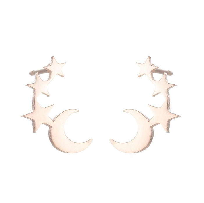 Pendientes de acero inoxidable con forma de estrella y luna: joyas geométricas sencillas y elegantes