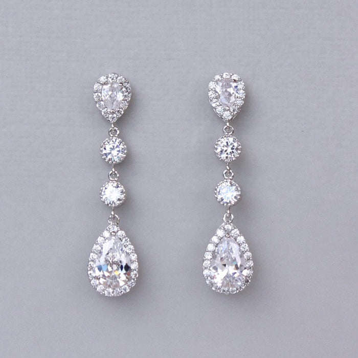 Super shiny long teardrop bridal earrings