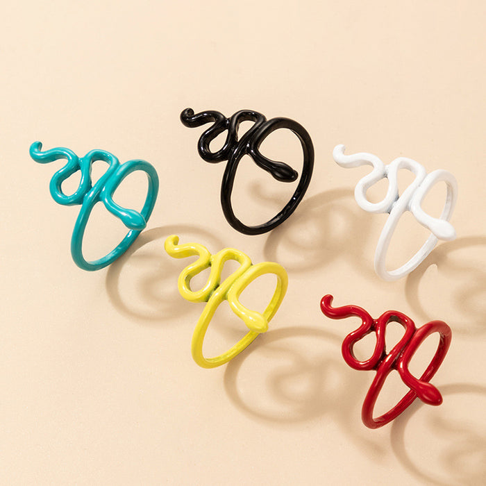 Colorful snake-shaped irregular animal ring 5-piece set