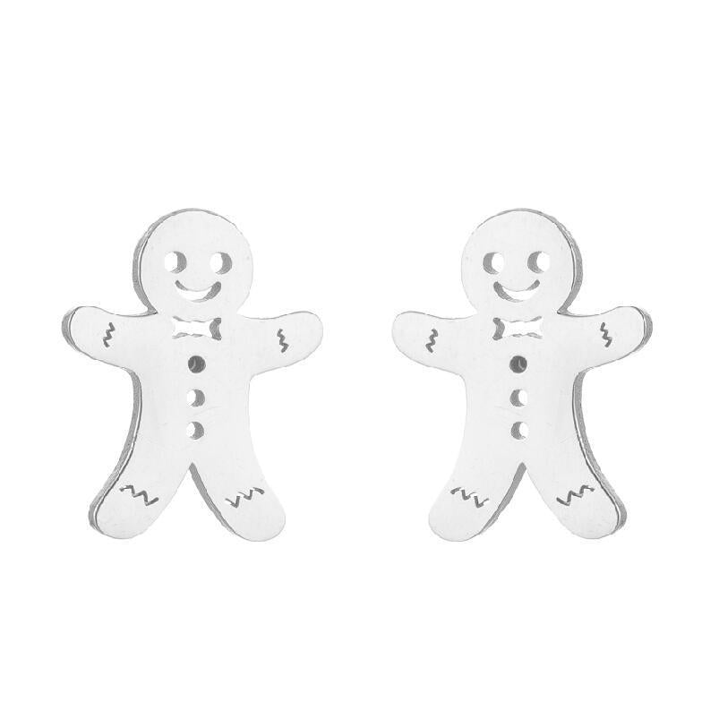 Gingerbread Man Stainless Steel Stud Earrings - Fun and Playful Jewelry for the Holiday Season