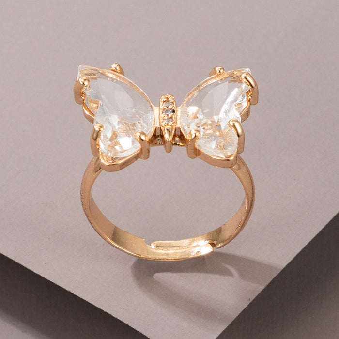 Imitation crystal butterfly colorful diamond ring set