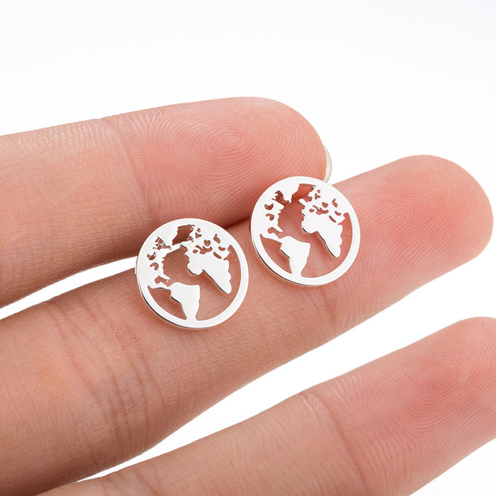 Map Design Stainless Steel Stud Earrings - Perfect Travel Souvenir Jewelry