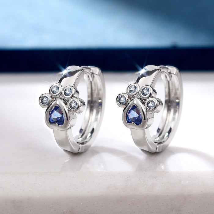 Cat's Paw Blue Diamond Earrings Christmas Cat Student Earrings