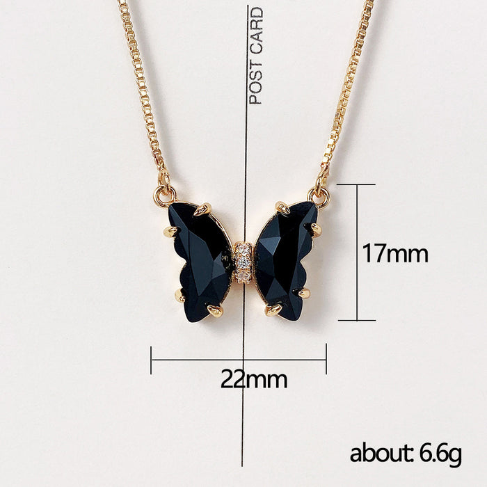 Crystal butterfly necklace glass pendant clavicle necklace for women