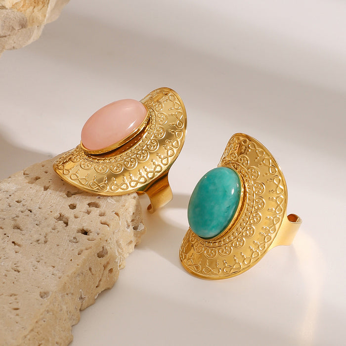 Stainless Steel Natural Stone Open Ring