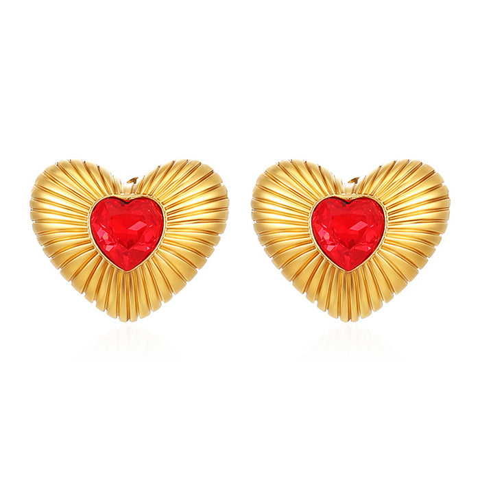 Pendientes de mujer de acero inoxidable de estilo lujoso y ligero con forma de corazón y diamantes