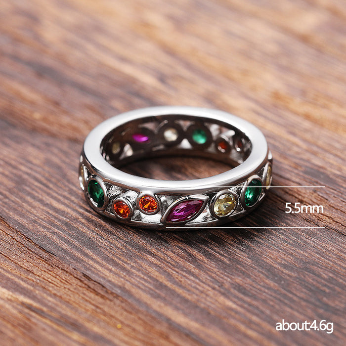 Hollow multi-color couple ring color zircon design