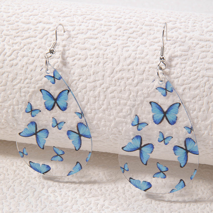 Teardrop Shape Butterfly Print Earrings Transparent Acrylic Earrings