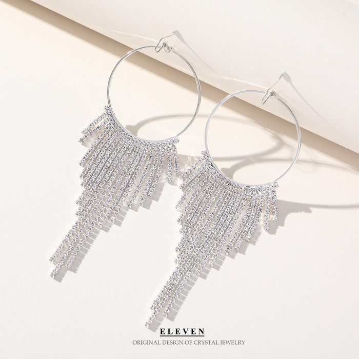 Round Tassel Earrings - Full Rhinestone Jewelry for a Chic Look