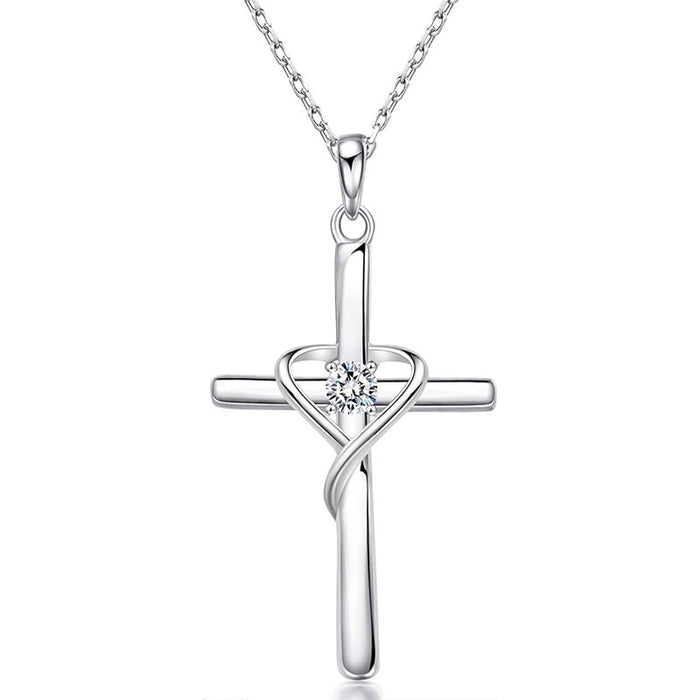 Lucky Heart Pendant Cross Necklace All-match Jewelry for Women