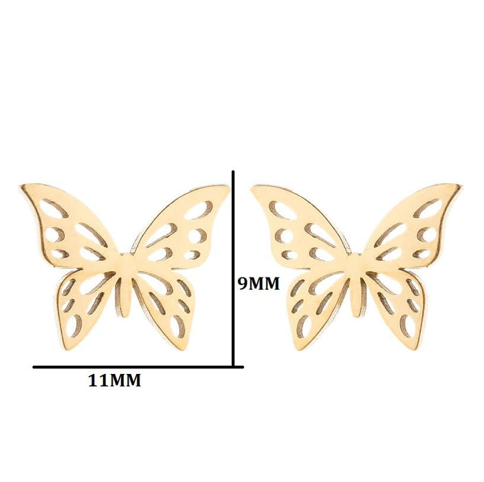 Butterfly earrings, double stainless steel female models small fresh hollow Korean style wings Yiwu small commodity wholesale