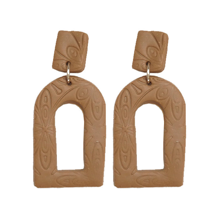 Handmade Morandi Color Clay Earrings - Geometric Embossed Design for a Vacation Look - wallojewerly 