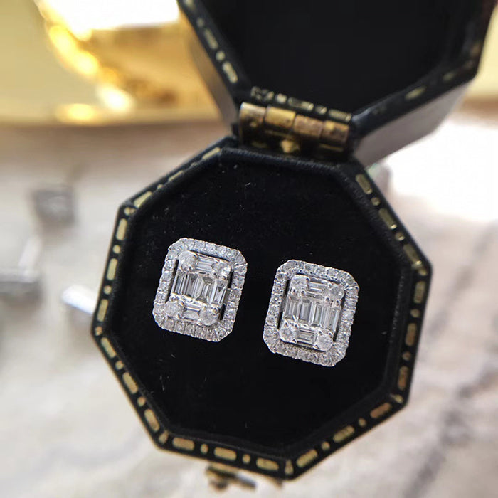 Square full diamond platinum plated earrings all-match earrings