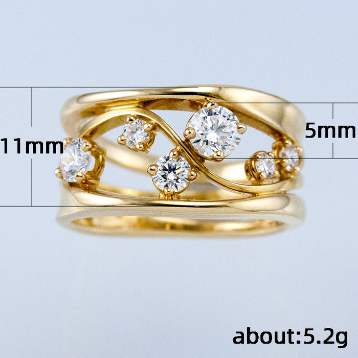 Wave geometric line ring gold zircon women's ring