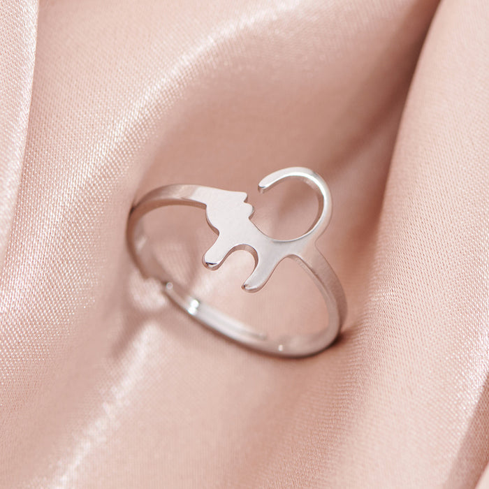 Cute cartoon long-tailed cat rings, simple stainless steel open rings wholesale