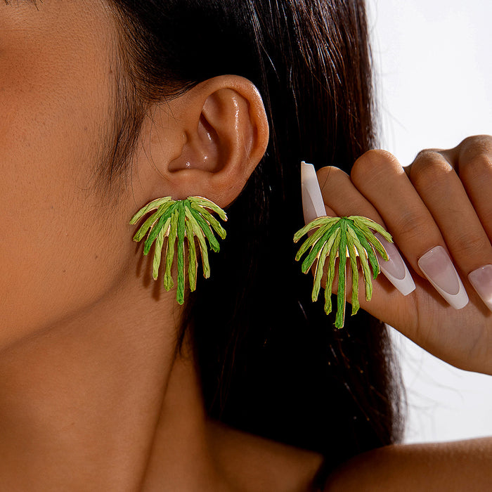 Leaf raffia earrings holiday style colorful braided earrings