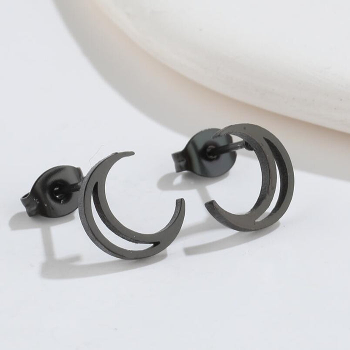 Crescent Moon Hollow Stainless Steel Stud Earrings - Elegant and Modern Jewelry