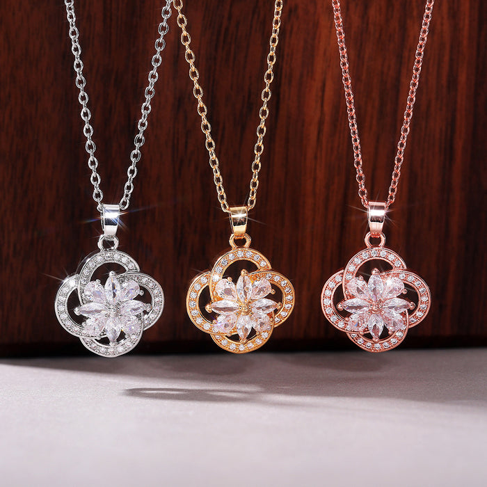 Rose gold flower pendant women's clavicle necklace