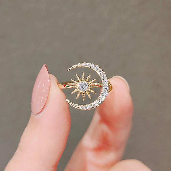 Sun and moon open ring Japanese light luxury starry sky ring adjustable niche female ring