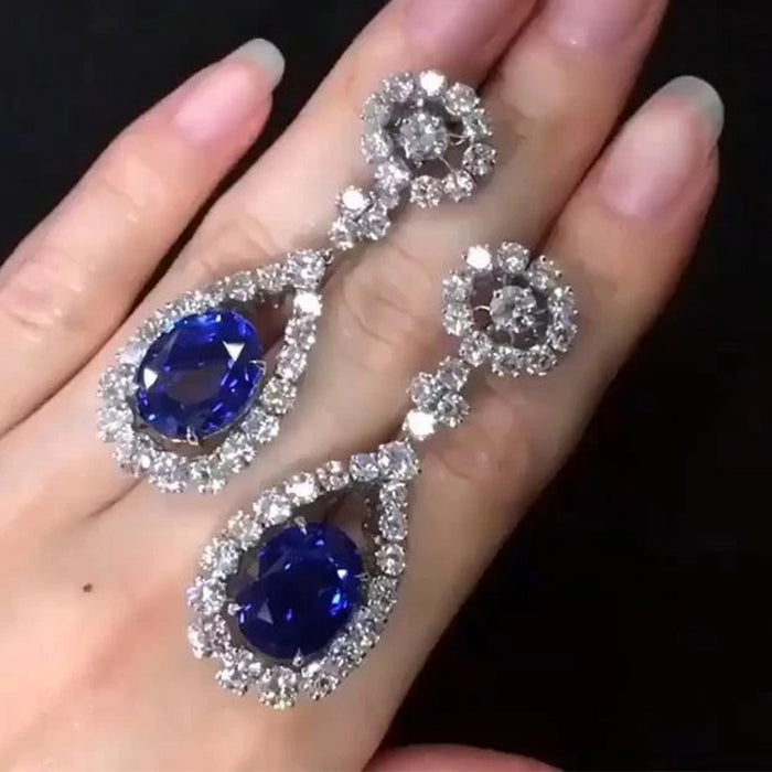 Sapphire Tanzanite Zirconia Earrings Luxury Vintage Earrings