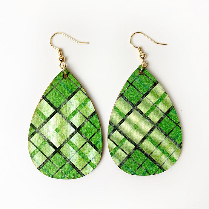 St. Patrick's Day Wooden Earrings with Green Polka Dot and Striped Plaid