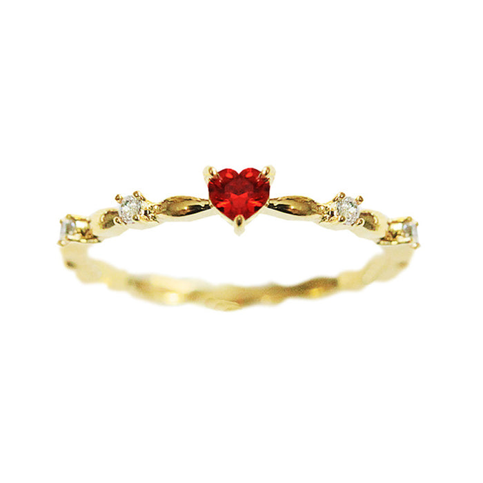 Red zircon heart-shaped index finger ring