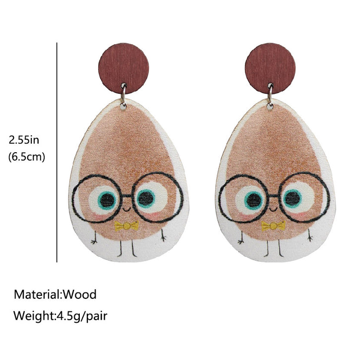 Wooden Egg Earrings with Glasses for School Season