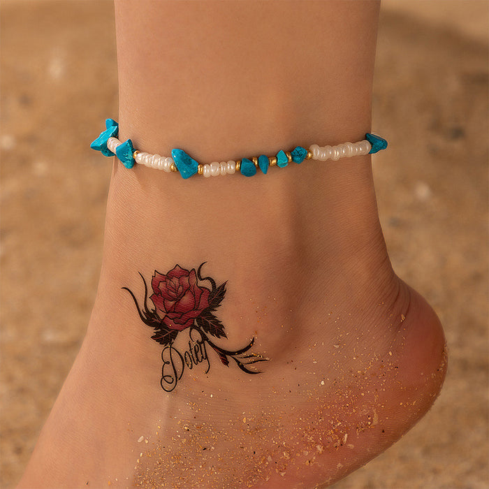 Beach-Style Beaded Anklet with Shell and Angel Charms