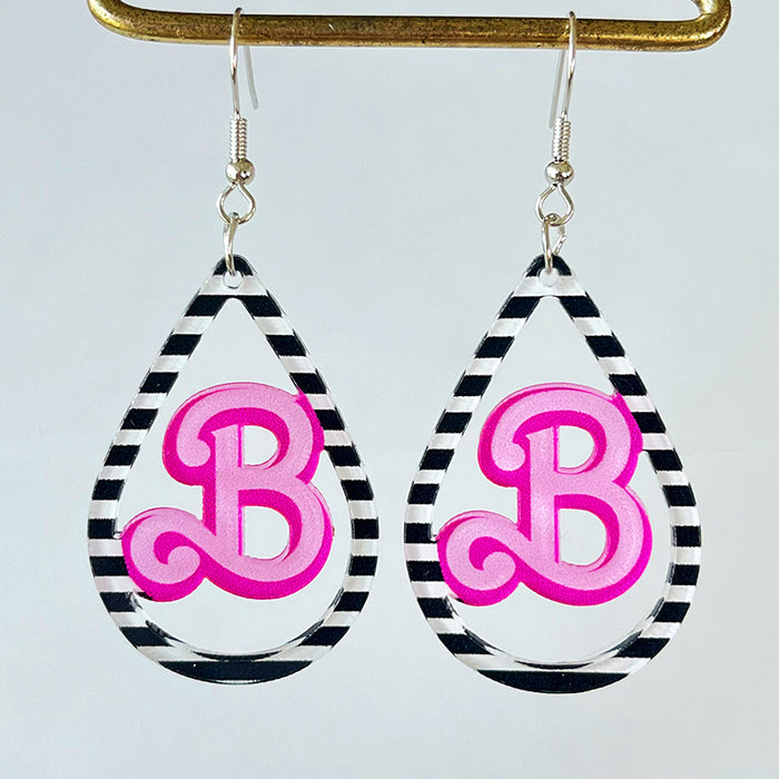 Playful Pink Striped Leopard Print Leather Teardrop Earrings