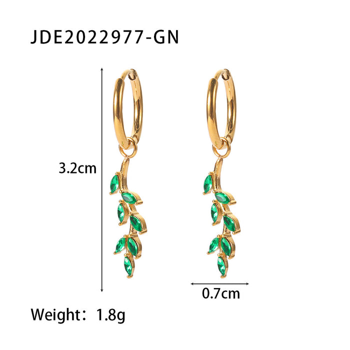 18K Gold Plated Stainless Steel Zircon Hoop Earrings - Classic Design with White, Pink, and Green Zircon