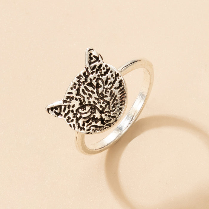 Shark Fox Retro Geometric Single Silver Ring