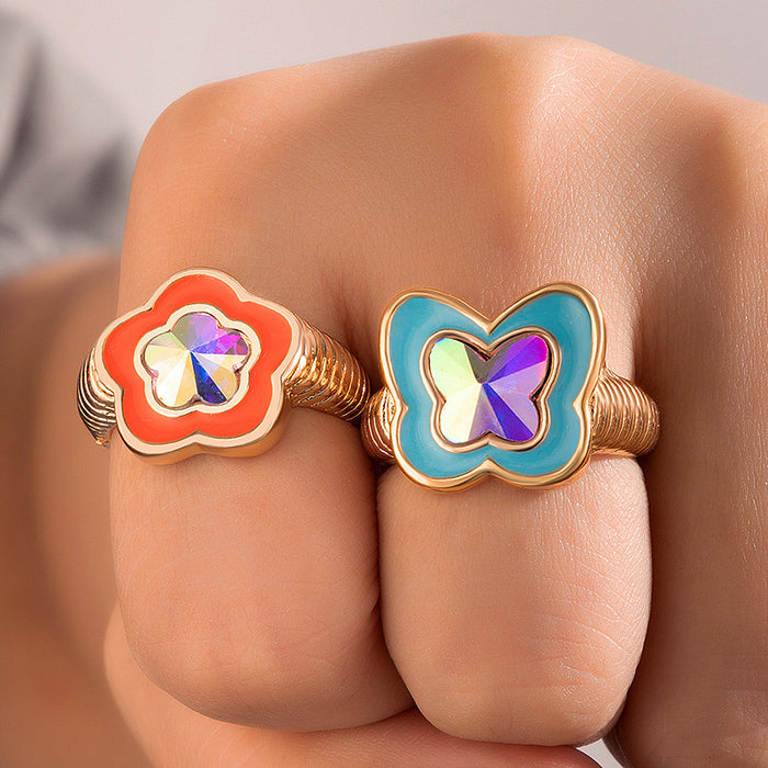 Colorful laser oil drop geometric ring 2-piece set