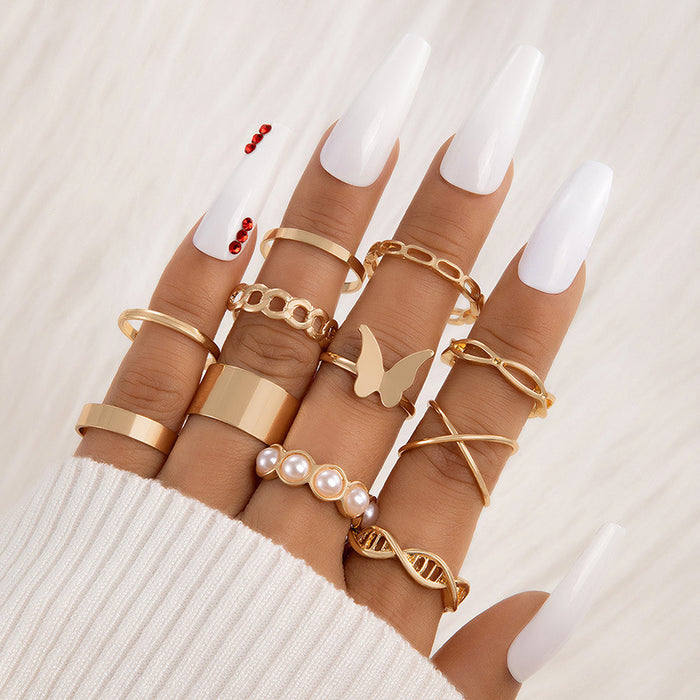 Minimalist Gold Ring Set - Simple Geometric Multi-Piece Rings for Women