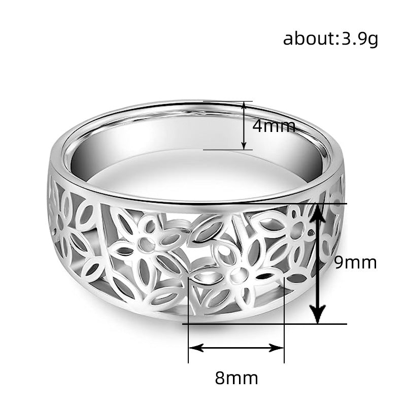 Metallic floral ring retro hollow design index finger ring