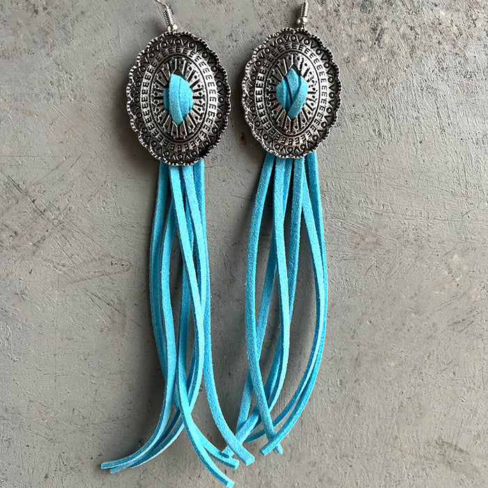 Western Cowboy Long Leather Tassel Earrings with Vintage Style