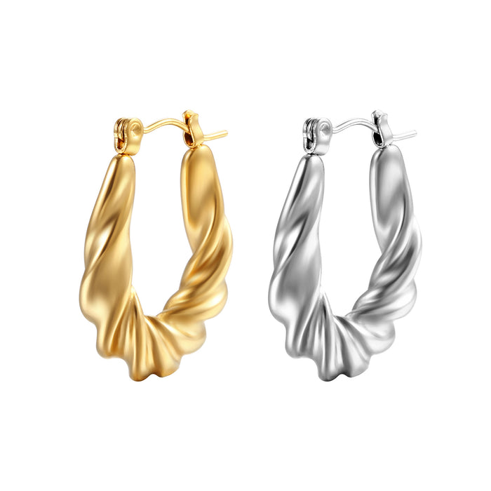 Pendientes de acero inoxidable con forma de espiral y oro de 18 quilates, estilo acero de titanio, para mujer