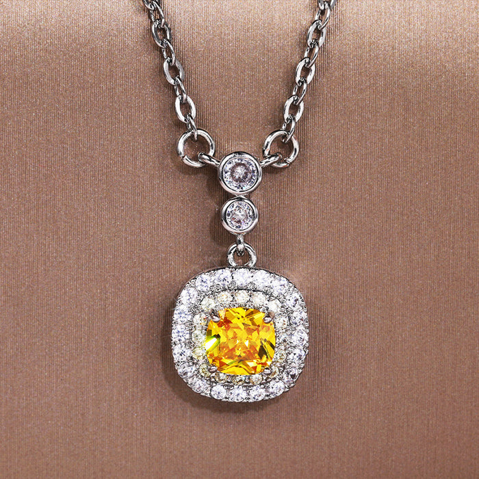 Luxury Yellow Diamond Zircon Pendant Women's Clavicle Necklace