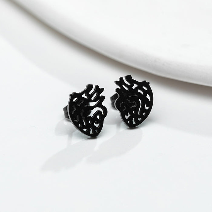 Heart Organ Stainless Steel Stud Earrings - Unique and Stylish Asymmetric Jewelry