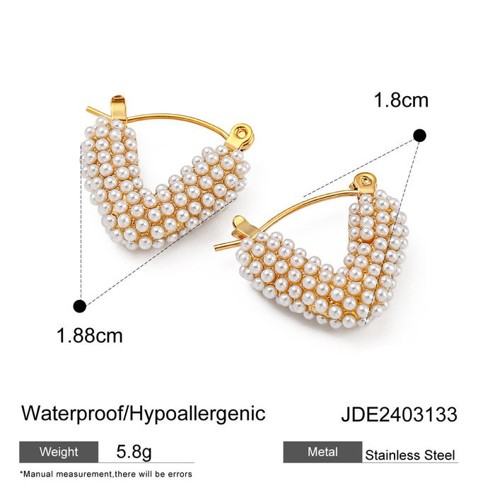 18K Gold Plated Stainless Steel Hollow Basket Zircon Earrings - High-End Design with Pearl Accent