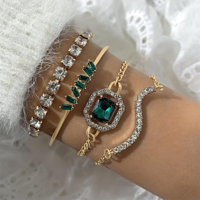 Green Gemstone Bracelet Set with Snake and Heart Design – Unique Statement Jewelry